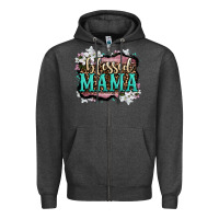 Charcoal Heather blessed mama Zipper Hoodie - OliviaCreatesArt