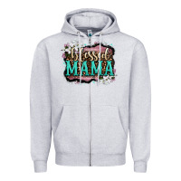 Heather Grey blessed mama Zipper Hoodie - OliviaCreatesArt