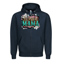 Navy blessed mama Zipper Hoodie - OliviaCreatesArt