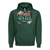 Sports Green blessed mama Zipper Hoodie - OliviaCreatesArt