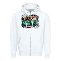 White blessed mama Zipper Hoodie - OliviaCreatesArt