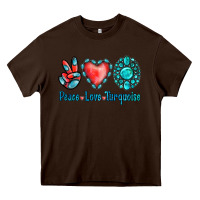 Chocolate Brown Peace Love Turquoise Heavy Core Tee - Jasminsmagicworld