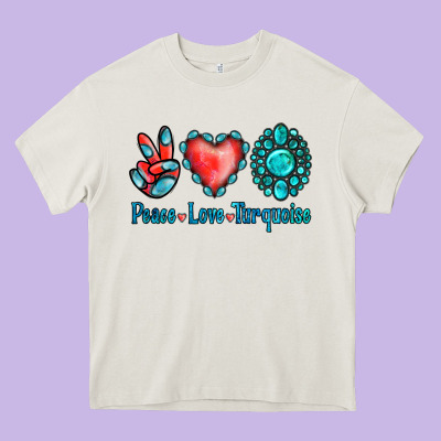 Peace Love Turquoise Heavy Core Tee Designed By Jasminsmagicworld
