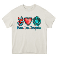Cream Peace Love Turquoise Heavy Core Tee - Jasminsmagicworld