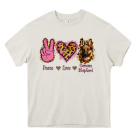 Cream Peace Love German Shepherd Heavy Core Tee - Jasminsmagicworld