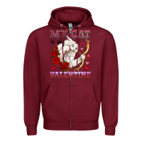 Burgundy my cat is my valentine Zipper Hoodie - OliviaCreatesArt