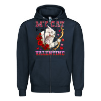 Navy my cat is my valentine Zipper Hoodie - OliviaCreatesArt