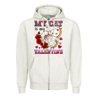 Oatmeal Heather my cat is my valentine Zipper Hoodie - OliviaCreatesArt