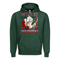 Sports Green my cat is my valentine Zipper Hoodie - OliviaCreatesArt