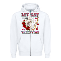 White my cat is my valentine Zipper Hoodie - OliviaCreatesArt