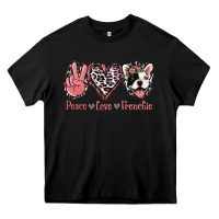 Black Peace Love French Bulldog Heavy Core Tee - Jasminsmagicworld