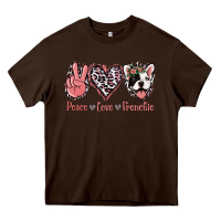 Chocolate Brown Peace Love French Bulldog Heavy Core Tee - Jasminsmagicworld
