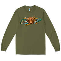 Army Green tennessee map long haired cow Long Sleeve Tee - Jasminsmagicworld