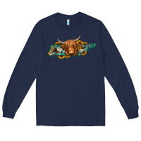 Navy tennessee map long haired cow Long Sleeve Tee - Jasminsmagicworld