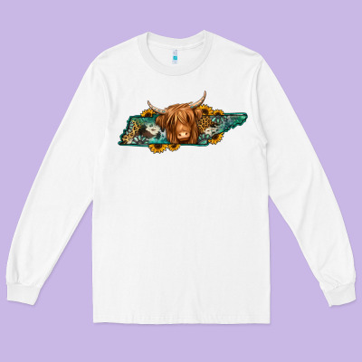 Tennessee Map Long Haired Cow Long Sleeve Tee Designed By Jasminsmagicworld