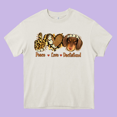 Peace Love Dachshund Heavy Core Tee Designed By Jasminsmagicworld