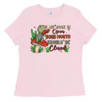 Bubblegum Pink if my book is open your mouth should be closed malia Ladies Tee - MaliasSmallBusiness
