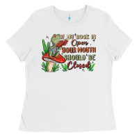White if my book is open your mouth should be closed malia Ladies Tee - MaliasSmallBusiness