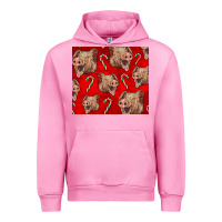Fuchsia Pink Yorkshire Pig And Candy Cane Urban Hoodie - LillyAllenDesigns