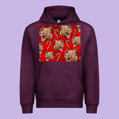 Yorkshire Pig And Candy Cane Urban Hoodie Designed By Lillyallendesigns