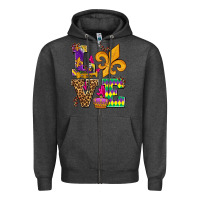 Charcoal Heather mardi gras love olivia Zipper Hoodie - OliviaCreatesArt