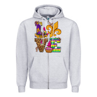 Heather Grey mardi gras love olivia Zipper Hoodie - OliviaCreatesArt