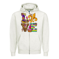 Oatmeal Heather mardi gras love olivia Zipper Hoodie - OliviaCreatesArt