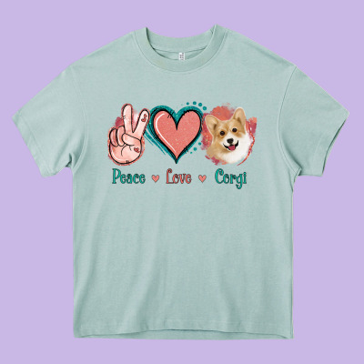 Peace Love Corgi Heavy Core Tee Designed By Jasminsmagicworld
