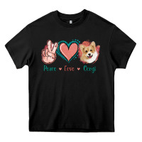 Black Peace Love Corgi Heavy Core Tee - Jasminsmagicworld