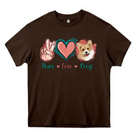 Chocolate Brown Peace Love Corgi Heavy Core Tee - Jasminsmagicworld