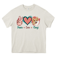 Cream Peace Love Corgi Heavy Core Tee - Jasminsmagicworld