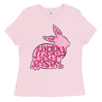 Bubblegum Pink happy easter rabbit Ladies Tee - MaliasSmallBusiness