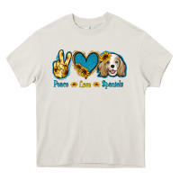 Cream Peace Love Cocker Spaniel Heavy Core Tee - Jasminsmagicworld