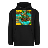 Black Lake Boat Rudder And Sunflowers Seamless Pattern Heavyweight Hoodie - BundleAndBundleShop