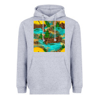 Heather Grey Lake Boat Rudder And Sunflowers Seamless Pattern Heavyweight Hoodie - BundleAndBundleShop