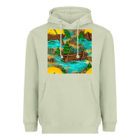 Matcha Lake Boat Rudder And Sunflowers Seamless Pattern Heavyweight Hoodie - BundleAndBundleShop