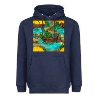Navy Lake Boat Rudder And Sunflowers Seamless Pattern Heavyweight Hoodie - BundleAndBundleShop