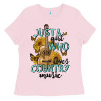 Bubblegum Pink just a girl who loves country music Ladies Tee - MaliasSmallBusiness