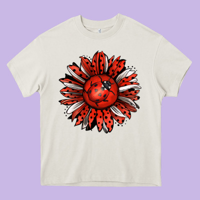 Ladybug Sunflower Heavy Core Tee Designed By Jasminsmagicworld