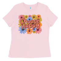 Bubblegum Pink choose happy Ladies Tee - MaliasSmallBusiness