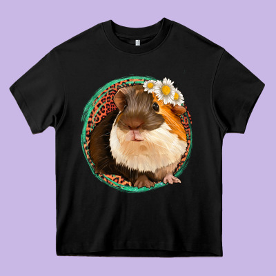 Floral Leopard Guinea Pigs Heavy Core Tee Designed By Jasminsmagicworld