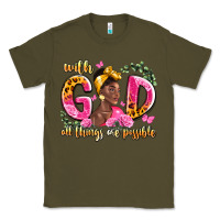 Army Green with god all things are possible black woman Classic Tee - LillyAllenDesigns
