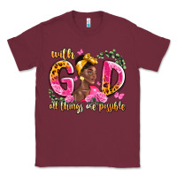 Burgundy with god all things are possible black woman Classic Tee - LillyAllenDesigns