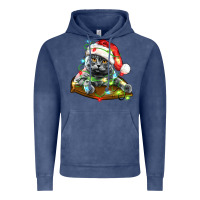 Vintage Denim christmas scottish fold cat Vintage Hoodie - LillyAllenDesigns