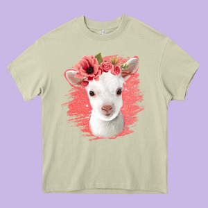 Floral Baby Goat Heavy Core Tee Designed By Jasminsmagicworld