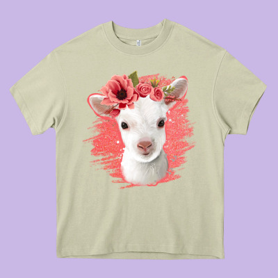 Floral Baby Goat Heavy Core Tee Designed By Jasminsmagicworld