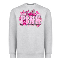 Heather Grey Think pink Cancer Awareness Heavyweight Sweatshirt - HowdyJamesFarm