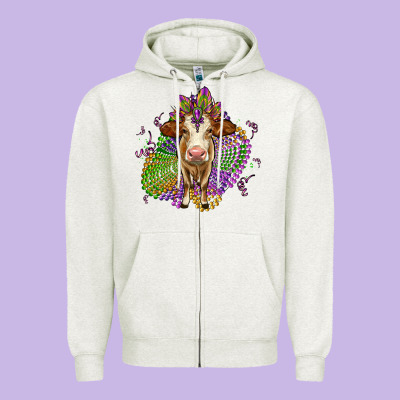 Simmental Mardi Gras Zipper Hoodie Designed By Oliviacreatesart
