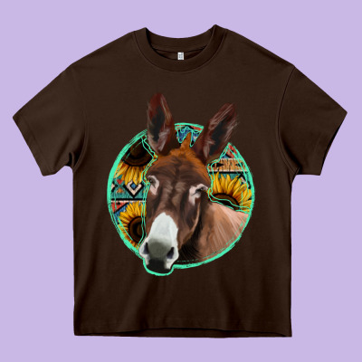 Aztec Backsground Donkey Heavy Core Tee Designed By Jasminsmagicworld