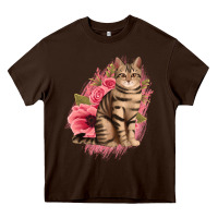 Chocolate Brown floral cat Heavy Core Tee - Jasminsmagicworld